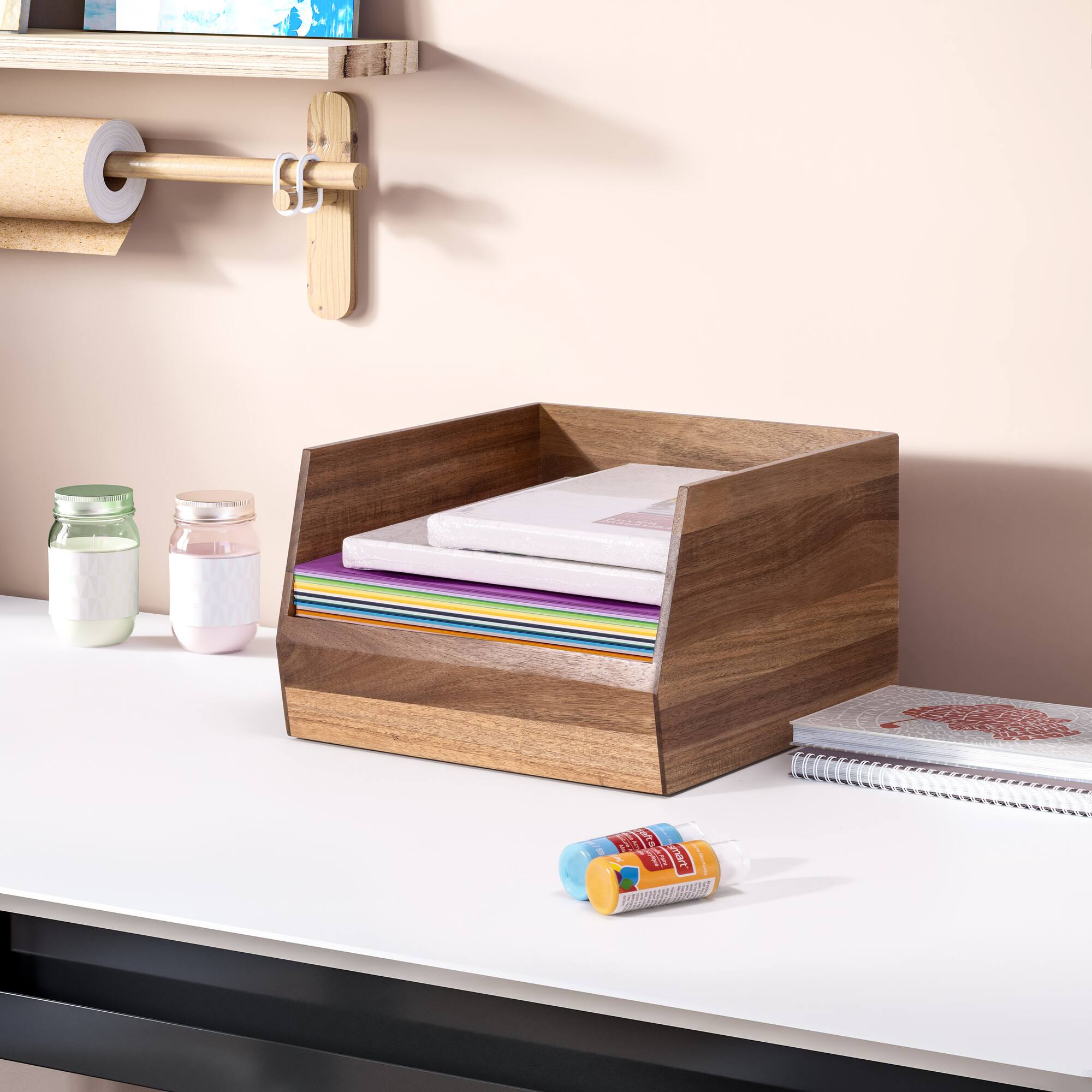 Seville Classics Large Acacia Wood Stacking Tray